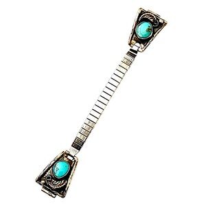Native American PLATERO Signed Turquoise Sterling Silver Watch Tips Band